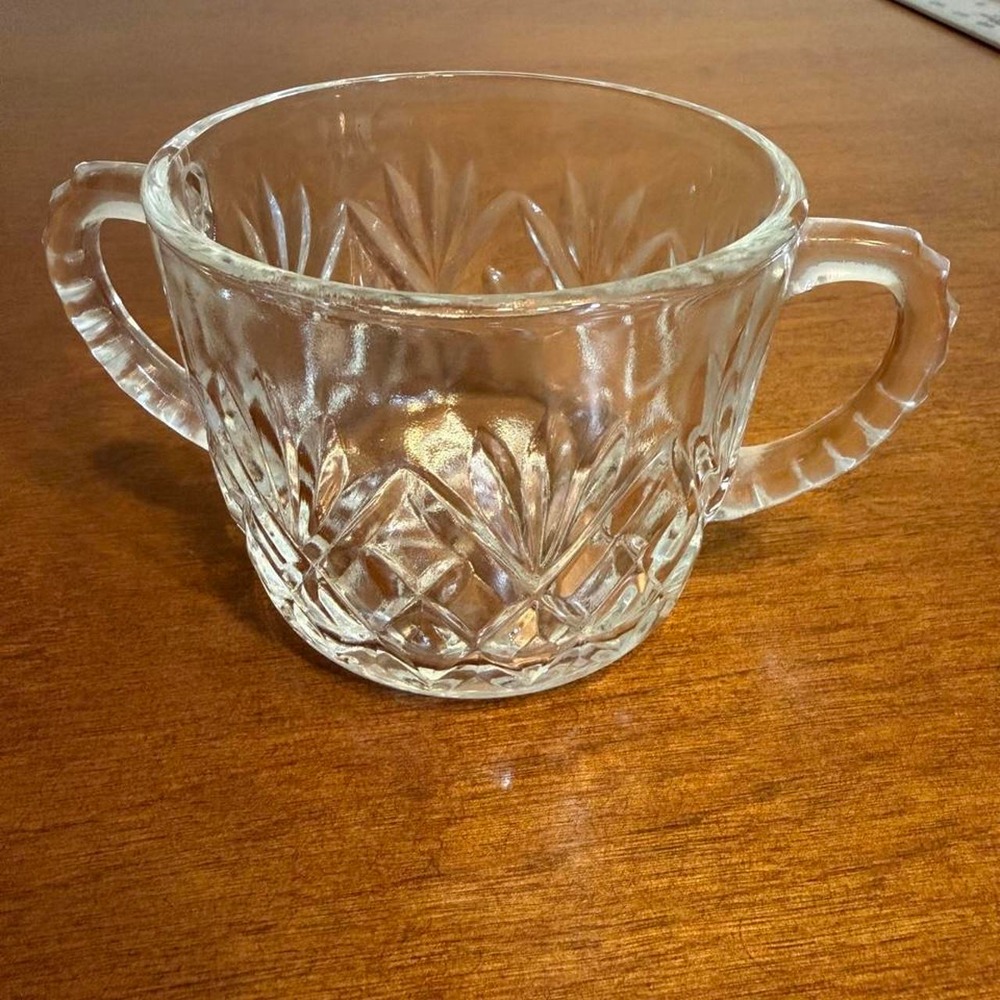 Vintage Anchor Hocking Pressed Clear Glass Pineapple Sugar Bowl Double Handle
